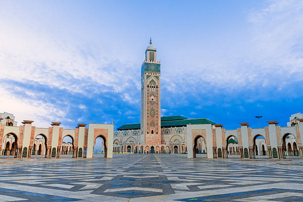 Casablanca, Morocco: Panoramic view of Hassan II Mosque, largest functioning mosque in Africa, travel destination