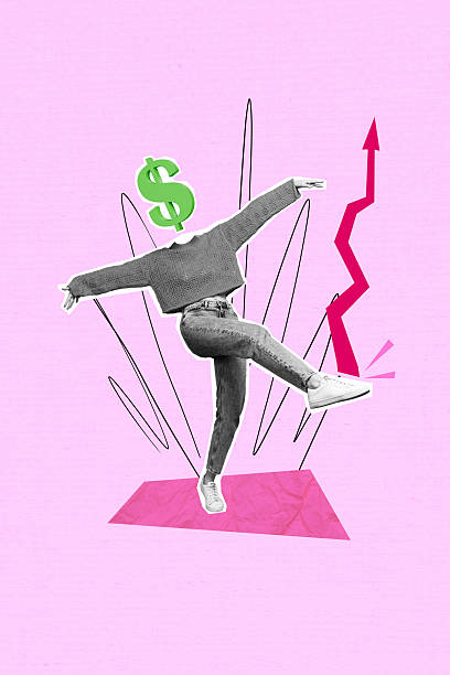 istock Vertical collage headless young woman body dollar sign face charts dynamic arrow increase growth positive results drawing background 2218399995