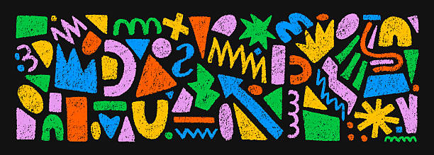 istock Hand drawn set of colorful crayon abstract shapes. Vector collection of contemporary texture figure in doodle style. Design elements perfect for banner, print, stickers, decor 2218400086