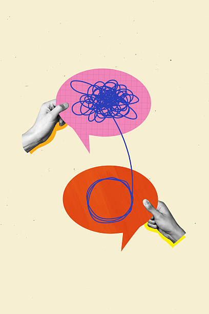 istock Vertical photo collage of hands hold communication bubble speech exchange scribble conversation cloud isolated on painted background 2218400509