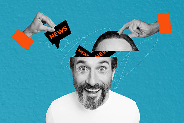 istock Creative collage picture crazy man news propaganda brainwashing textbox reply message mind control sleeve hands body fragments 2218401198