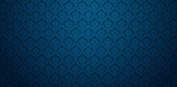 vector illustration seamlessly patterns dark blue damask wallpaper for Presentations marketing, decks, Canvas for text-based compositions: ads, book covers, Digital interfaces, print design templates
