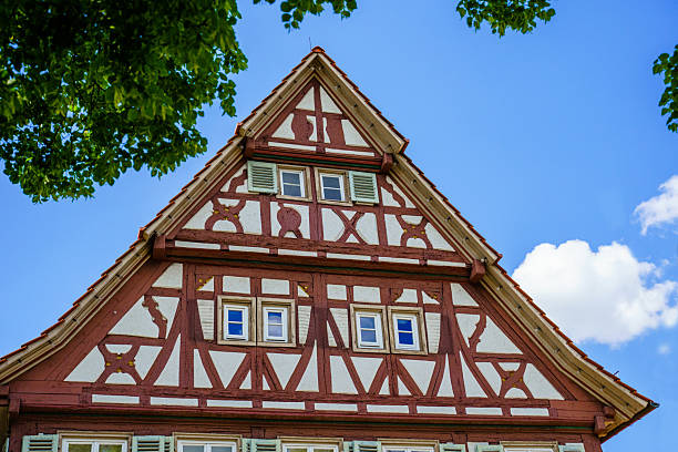 Street architecture in the small historical city of Endersbach by Stuttgart, Baden-Wuerttemberg, Germany. Fachwerk houses, German culture and construction traditions
