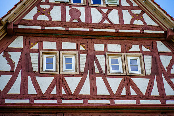 Street architecture in the small historical city of Endersbach by Stuttgart, Baden-Württemberg, Germany. Fachwerk houses, German culture and construction traditions