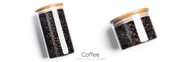 Coffee beans in glass jar isolated on whie background. High quality photo