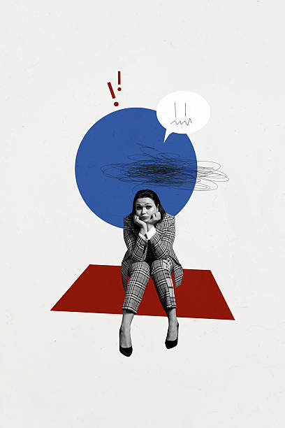 istock Vertical image collage young bored depressed sad woman employee sit mind mess drawing doodles overthinker burnout anxiety 2218408942