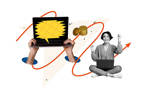 istock Creative collage image young cheerful woman celebrate victory laptop display internet earnings bitcoin golden coins tokens trader 2218411839