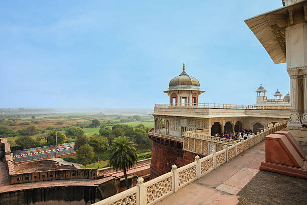 Agra Fort with view to taj mahal in the background