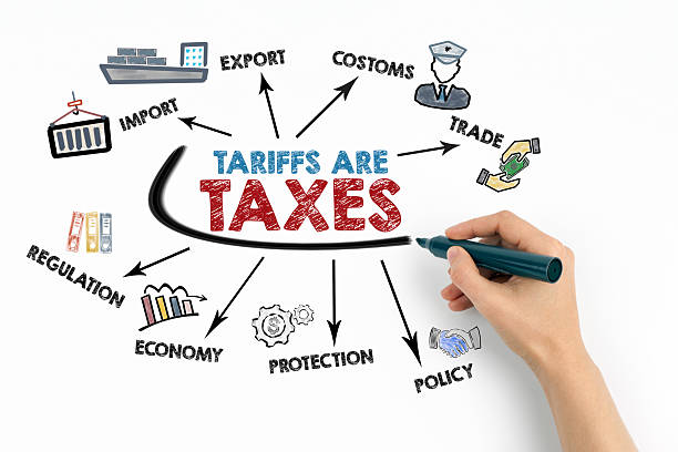 istock Tariffs Are Taxes Concept. Chart with keywords and icons on white background 2218416095