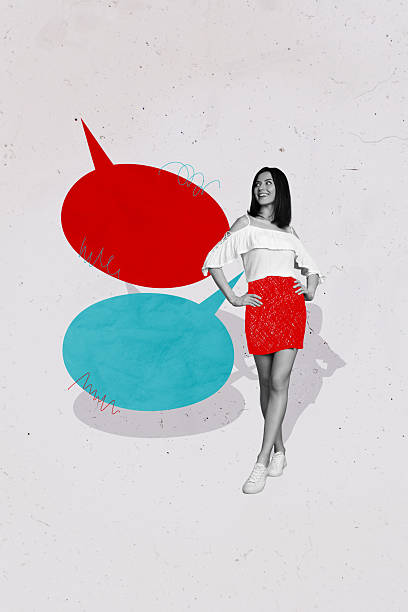 istock Composite trend artwork sketch image 3D photo collage of textbox speech cloud chatting bulb young woman stand confident model posing 2218417096
