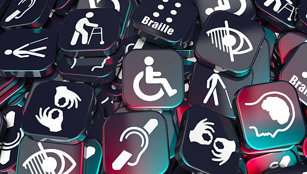 disabled, disability signs, icons are visual presentation. - toegankelijkheid stockfoto's en -beelden