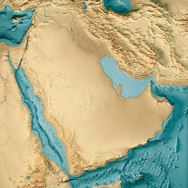istock Six Arab Gulf States Topographic Bathymetry Map 3D Render Color 2218428261