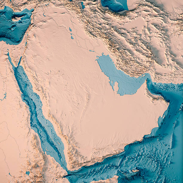 istock Six Arab Gulf States Topographic Bathymetry Map 3D Render Neutral 2218428435