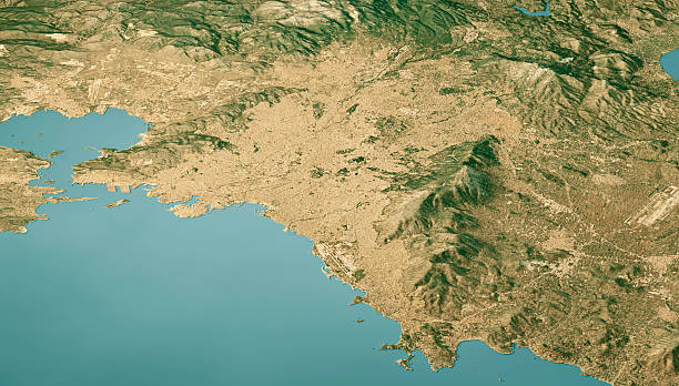 istock Athens City Satellite Landscape View 3D Render Color 2218428505