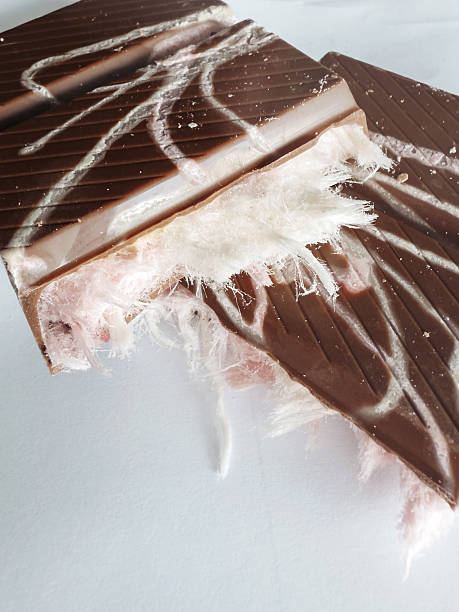 Gourmet chocolate dessert topped with delicate angel hair strands on solid background, minimalistic presentation of sweet and artistic confectionery