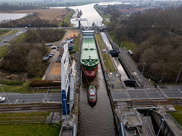 istock Aerial video over Ship in Locks Delfzijl 2218436020