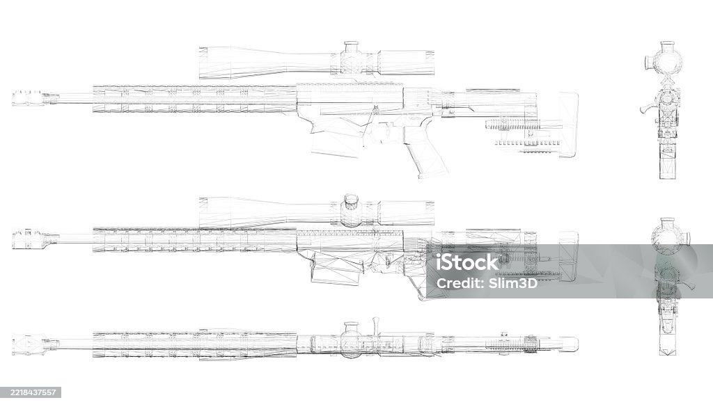 Gun Vector All Prespective A Gun Is Shown In Three Different Views The Gun Is A Sniper Rifle The ...