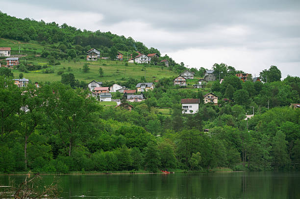 Houses by a lake near Jajce in Bosnia and Herzegovina