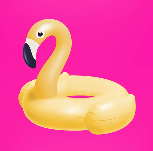 istock Yellow flamingo float Shaped inflatable rubber ring, Cartoon vector Illustration for summer vacation 2218449315
