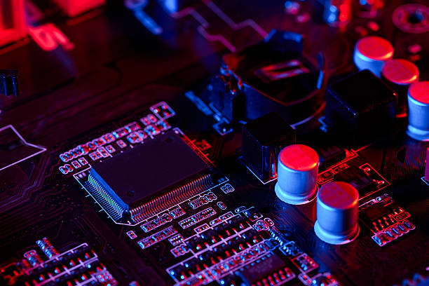 istock Detailed Motherboard Circuitry in Red and Blue 2218451239