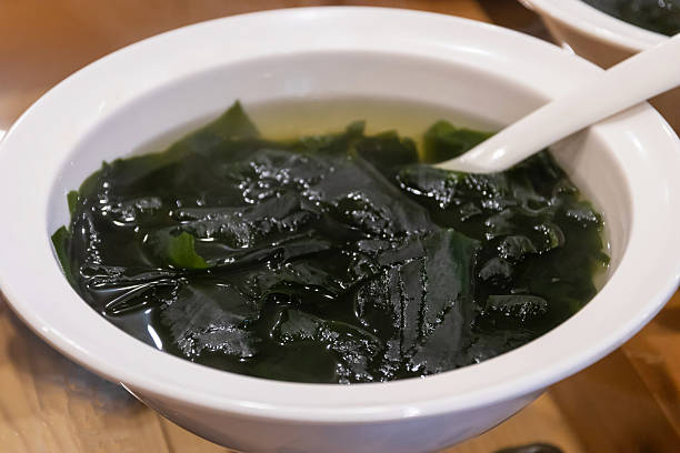 istock Delicious seaweed soup in a white bowl. 2218457980