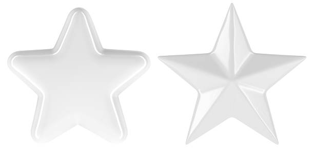 Two blank white stars. One star with sharp faceted edges and the other smooth and rounded. 3D Rendering isolated on white background