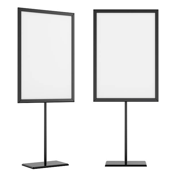 istock Vertical Sign Holders on Metal Stands Blank. Double Display Mockup. 3D Rendering 2218460616