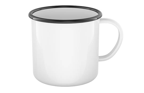 istock White Enamel Mug with Black Rim, 3D Rendering 2218460624