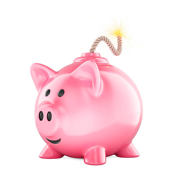 istock Piggy bank as bomb with burning fuse. 3D rendering 2218462790