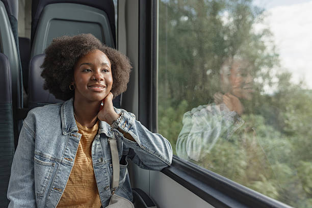 istock Young woman traveling by train, enjoying her trip while looking through the window 2218464057