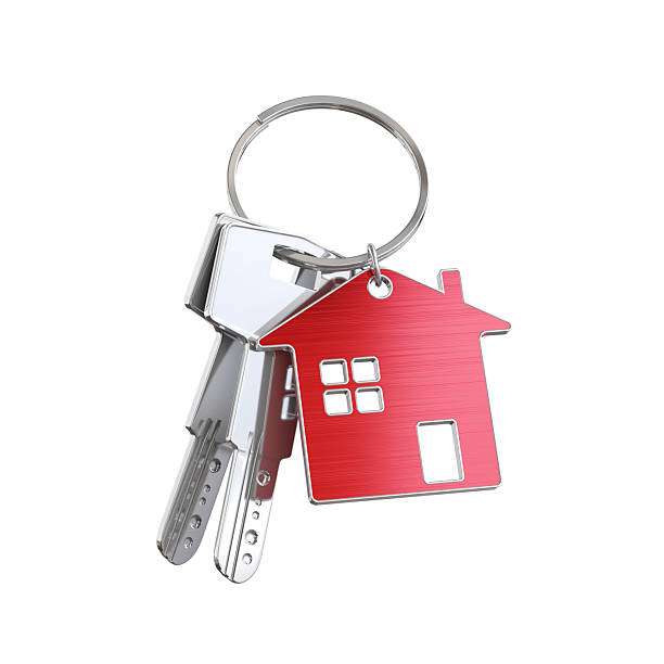 istock Metallic House Keys on Red House Shaped Keychain on White Isolated Background, Object Clipping Path 2218471651