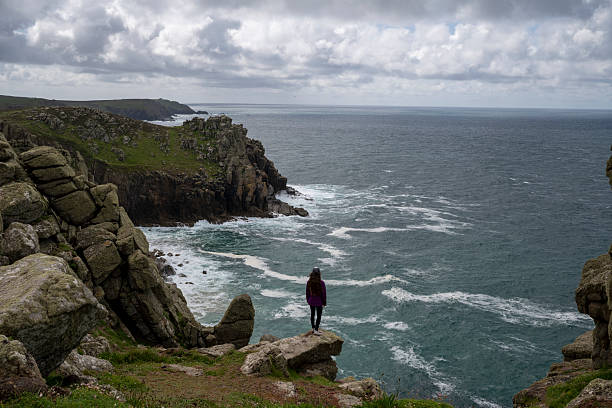 Celtic Sea Coast and cliffs at Lamorna Cove Beach, Cornwall, England, UK