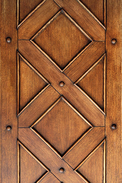 istock Intricate wooden panel showcases detailed geometric patterns with rich natural grain, adding warmth and texture to classic interior design. 2218489473