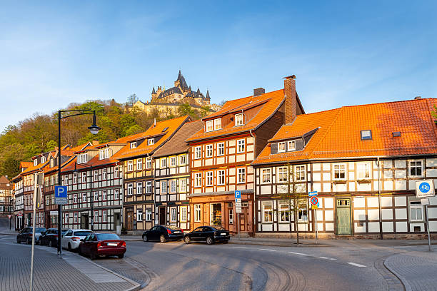 istock Charming corner in Wernigerode with half-timbered houses and castle in the Harz Mountains 2218493644