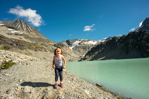 istock Young girl plays on alpine lakeshore 2218496416