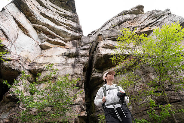 Woman hiking at high points