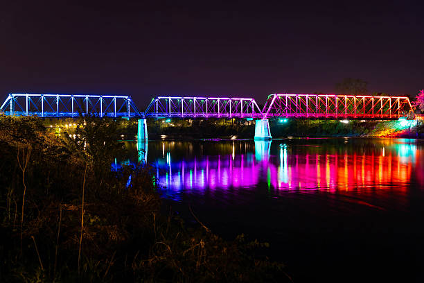 istock River Lights Bridge Illuminated at Night in Eau Claire 2218506701