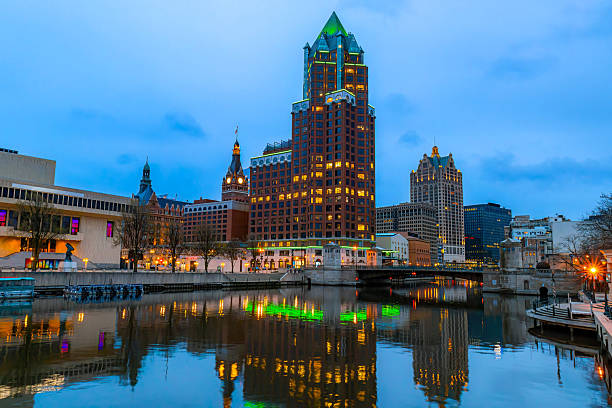 istock Milwaukee Downtown buildings Illuminated at Night 2218508726
