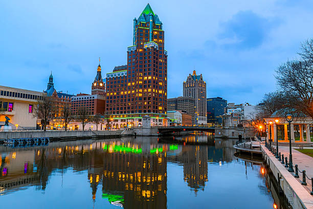 istock Milwaukee Downtown buildings Illuminated at Night 2218508731
