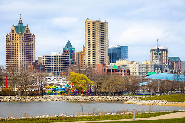 Milwaukee Modern Buildings View at Sunny Day from Lakeshore Park