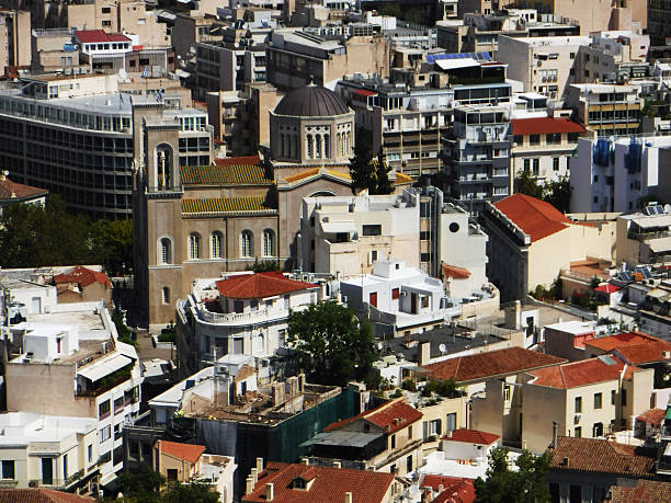 Athens, Greece - September 02, 2018: view from Acropolis - street scene