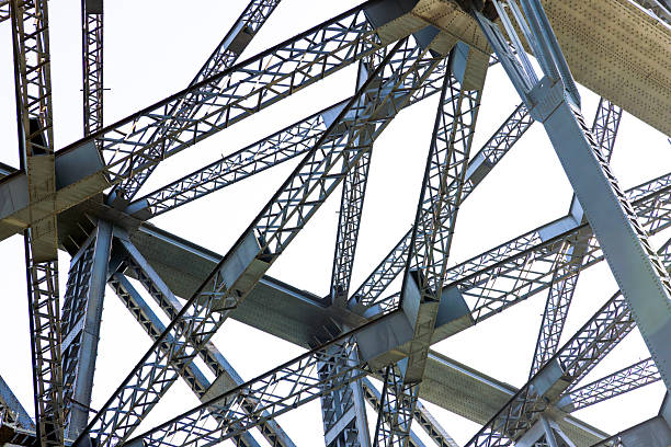 istock Closeup large complicated bridge steel structure, white background with copy space 2218511289