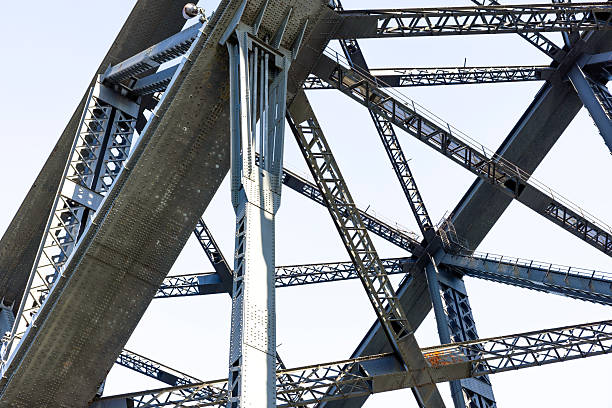 istock Closeup large complicated bridge steel structure, white background with copy space 2218511934
