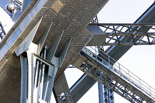 istock Closeup large complicated bridge steel structure, white background with copy space 2218512885