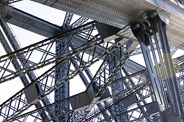 istock Closeup large complicated bridge steel structure, white background with copy space 2218513308
