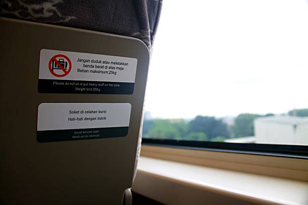istock Train Seat Safety Notice with Scenic Window View 2218513783