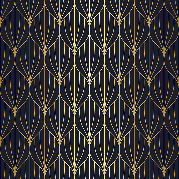 istock Elegant Art Deco seamless pattern featuring stylized golden palm leaf motifs on a dark navy background, evoking vintage luxury and sophistication. 2218514375