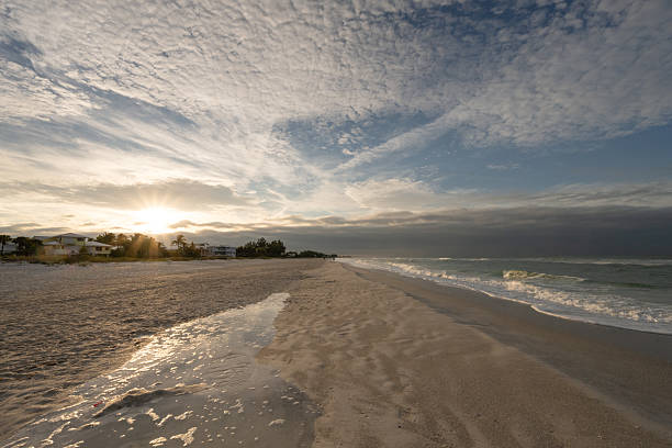 Breathtaking sunrise over Anna Maria Island beachfront and shore in Anna Maria, Florida, United States