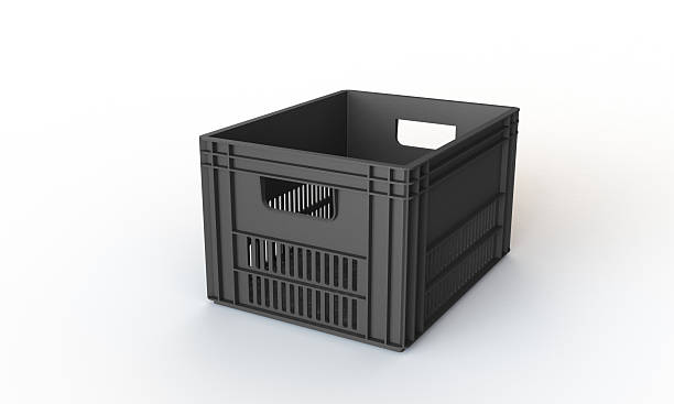 istock Black gray plastic crate box isolated on white 2218522223