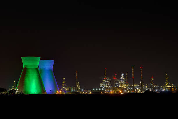 Industrial Refineries at night, Haifa Israel HDR